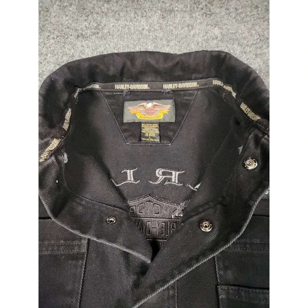Harley Davidson Vintage 2003 Men Black Canvas Work Shirt Jacket Logo 96120-04VM